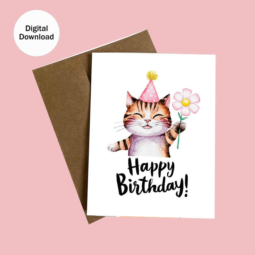 Printable Cat Birthday Card, Digital Birthday Card From Cats, Funny Cat ...