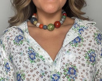 Gargantilla, collar de cuentas de cerámica de colores