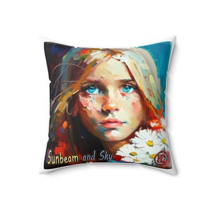 Artistic Spun Polyester Square Pillow - Inspirational Home Decor, Unique Gift, Cozy Living Room Accent, Colorful Cushion, Sunbeam and Sky