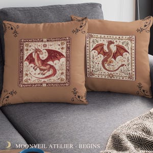 Dragon Throw Pillow Fantasy Decorative Cushion for Cozy Home Decor Gift for Dragon Lovers Medieval Tapestry Style Art for Bedroom or Living
