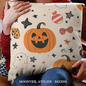 Halloween Pumpkin Decorative Pillow, Cozy Fall Decor, Pumpkin Spice Cushion, Autumn Home Accent, Spooky Season Throw Pillow