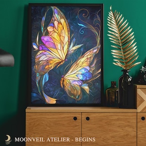 Stained Glass Butterfly Puzzle, 1000 Piece Jigsaw Puzzle for Adults, Colorful Fantasy Art, Unique Gift Idea, Relaxing Hobby, Home Wall Decor