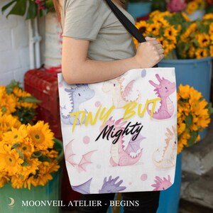 Tiny But Mighty Dragon Tote Bag, Cute Fantasy Creature Bag, Eco Shopper Gift for Dragon Lovers, Magical Kids Accessory, Kawaii Aesthetic