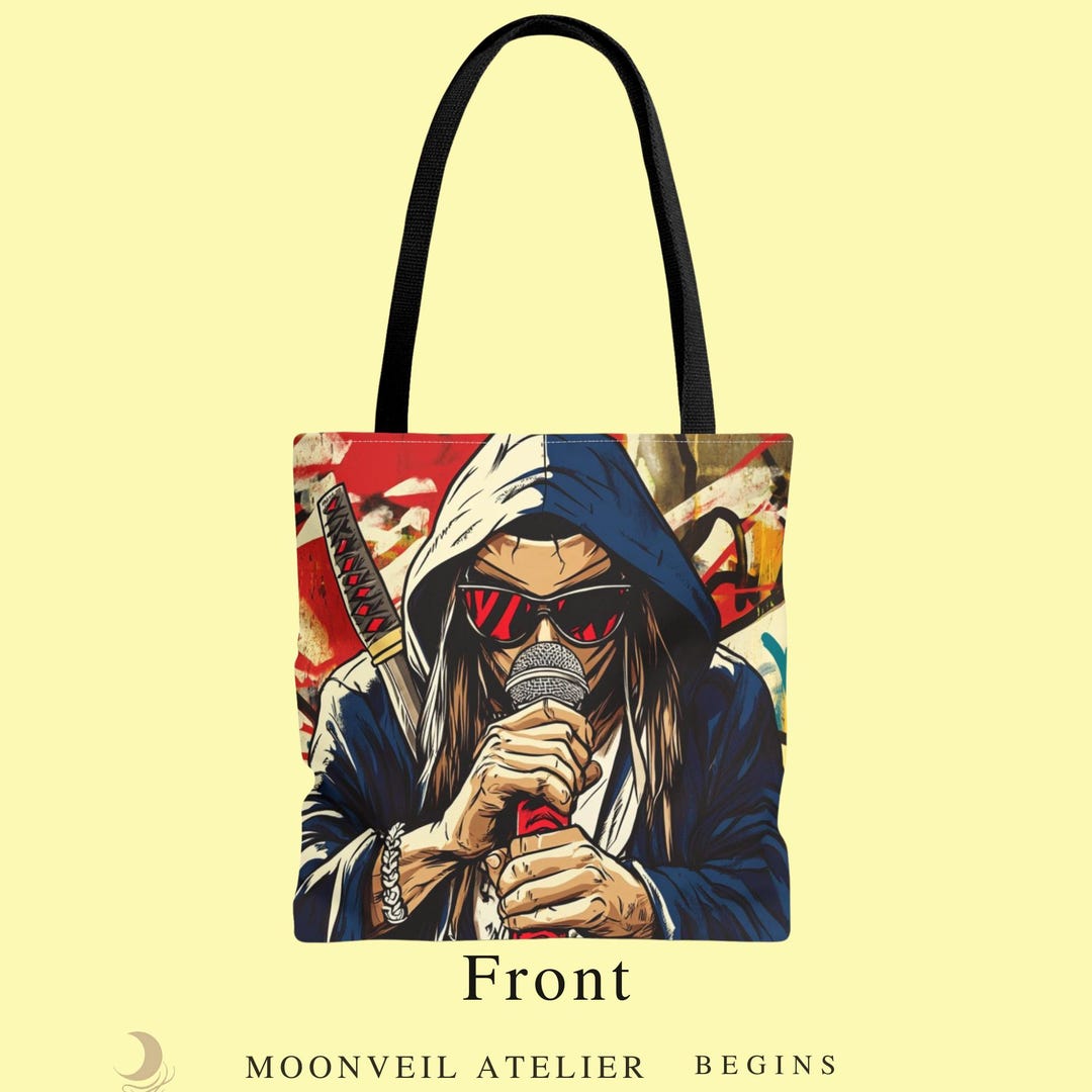 Samurai Rapper Tote Bag: Street Art Style Canvas Bag for Anime & Hip ...