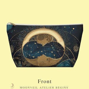 Celestial Moon Accessory Pouch with T-Bottom -Mystic Constellation Makeup Bag, Cosmic Travel Organizer, Zodiac Zipper Pouch