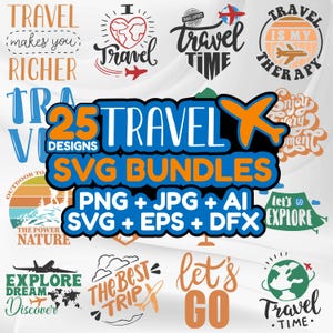 Travel SVG Bundle, Adventure and Vacation Clipart, Funny Travelers Quotes, Passport and Luggage Tag Designs, Cricut & Silhouette Files