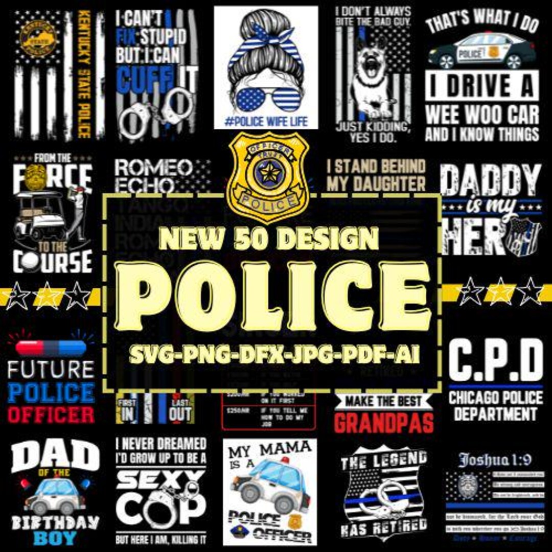Police Svg Files Police SVG Bundle: Officer Badge, Blue Line Flag Designs (50 Files ...