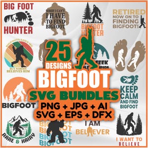25 Bigfoot SVG Mega Bundle, Sasquatch & Yeti Cut Files for Cricut, Camping Hiking Forest Clipart, Commercial Use, PNG Instant Download