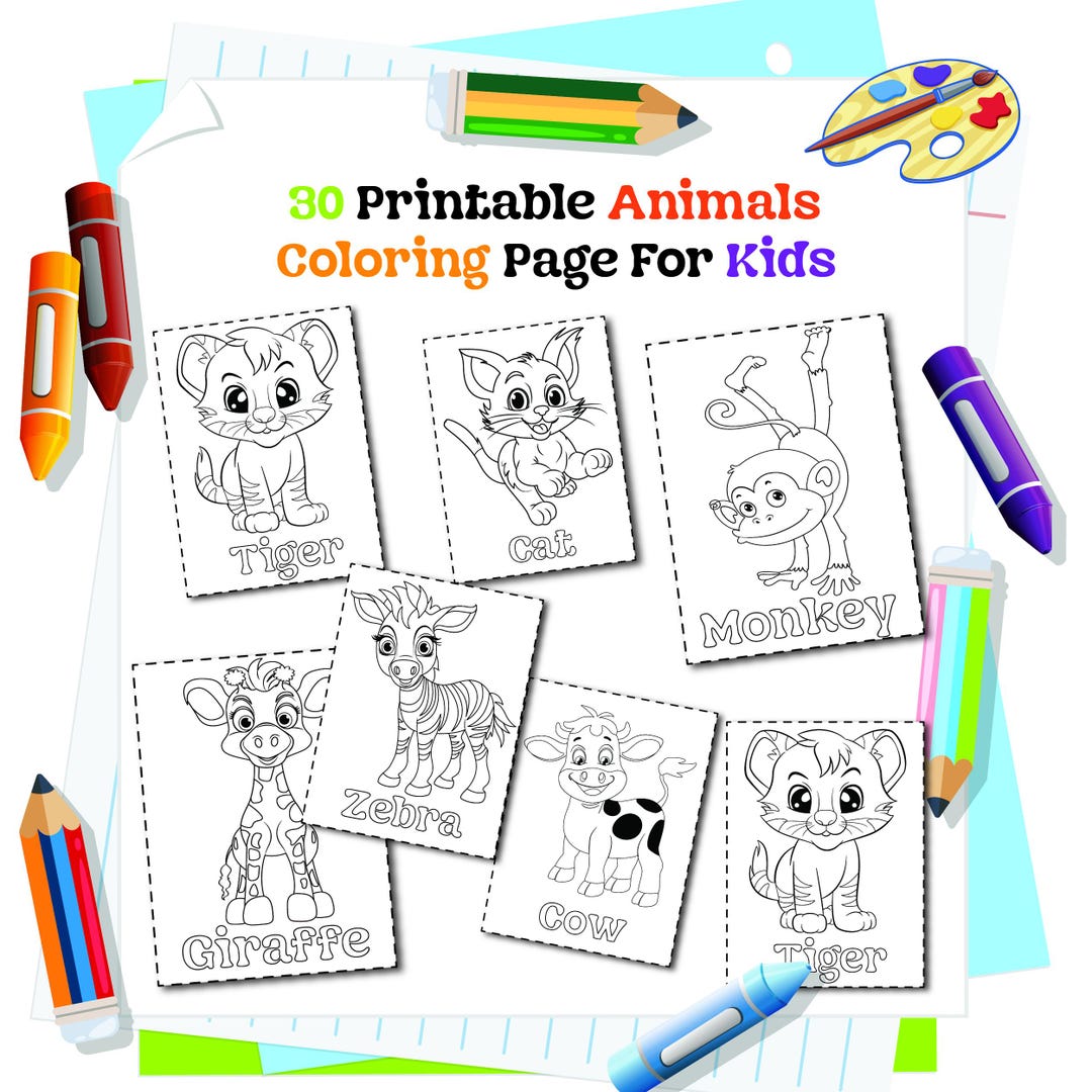 30 Animal Coloring Pages for Kids | Cute Zoo & Jungle Animals ...