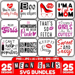 Mean Girls SVG Bundle: Burn Book Quotes, On Wednesdays We Wear Pink (Digital Download)