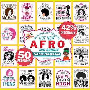 50 Afro Woman SVG Bundle,Black Girl Magic PNG Clipart,Melanin Queen Afro Hair SVG for Cricut & Silhouette,African Curly Hair Woman Cut Files