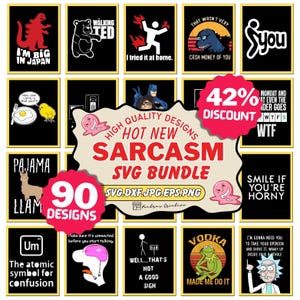 90 Sarcasm SVG Bundle for Cricut, Funny Sarcastic Quotes Shirt Designs, Adult Humor SVGs for Sublimation, Sassy Snarky Sayings SVG PNG Files