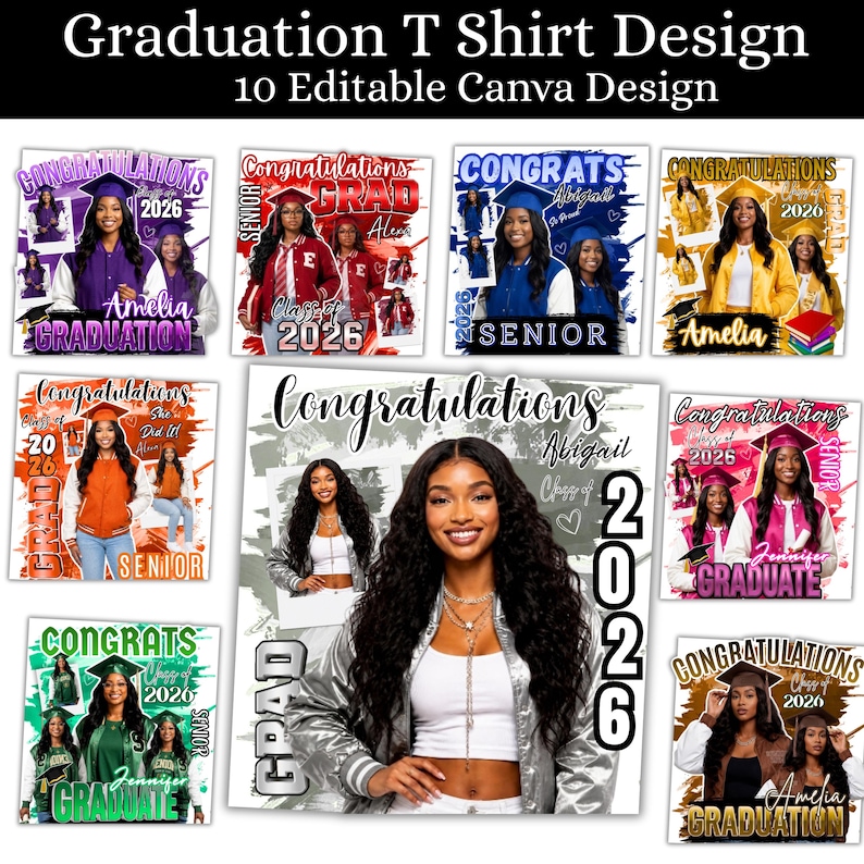 Editable graduation shirt template bundle for class of 2026 seniors