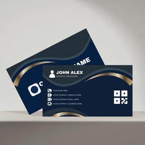 Sjabloon voor bewerkbare visitekaartjes Canva | QR-code visitekaartje pdf | Minimalistische digitale kaart | DIY-afdrukbaar dubbelzijdig visitekaartje