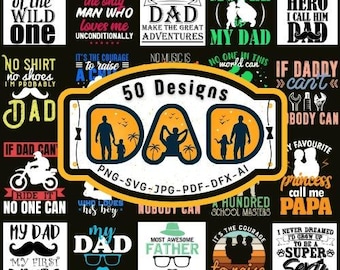 Father’s Day PNG Bundle 50 Designs Best Dad Ever Sublimation Graphics, Funny Dad Quotes Shirt Prints, Instant Digital Download