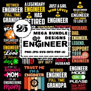 25 Mechanical Engineer SVG Bundle | Engineering Quotes and Tools | Gear, Blueprint, Funny Designs | Cricut & Silhouette Cut Files