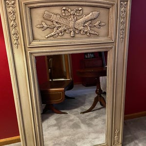 Vintage French Trumeau Mirror – Mid-Century Revival Wall Decor – Ornate Panel Mirror, Gold & Pastel French Country Accent