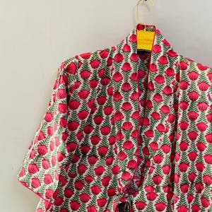 Bata tipo kimono de algodón puro con bolsa, bata de algodón floral, ropa de estar bohemia, bata de verano, bata de festival, ropa de mujer, regalo para ella