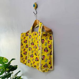 Cotton Quilted Tote Bag, Boho Hand Block Printed Shopping Bags, Beach Bag, Travel and Shoulder Tote Bags, Women Gifts, Sustainable Gifts