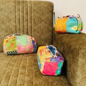 Patchwork Set Of 3 Makeup Bags, Cotton Wash Bags, Women Toiletry Bags, Hand Block Print Bags, Reusable Bags, Women Cosmetic Bags, Gifts