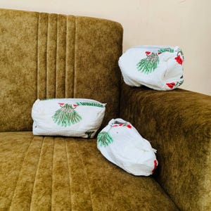 Handblock Quilted Makeup Bag Set, Eco-friendly Cotton Women Toiletry Bag Set For Gift, Block Printed Cosmetic Bag Set Of 3 Pieces, Wash Bag