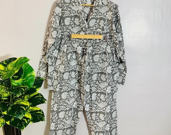 Indian 100% pure cotton pyjamas, Womens cotton pj's, Soft cotton pajama Set trousers shirts, Unique printed pyjama set, Block Print pj set