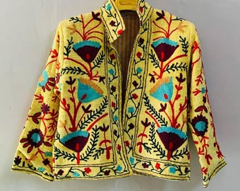 Chaqueta Suzani, Chaqueta Bordada, Chaqueta Reversible, Abrigo para Mujer, Chaqueta Corta Suzani, Chaqueta Suzani de Tela TNT, Regalo para Ella