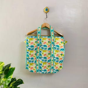 Cotton Quilted Tote Bag, Boho Hand Block Printed Shopping Bags, Beach Bag, Travel and Shoulder Tote Bags, Women Gifts, Sustainable Gifts