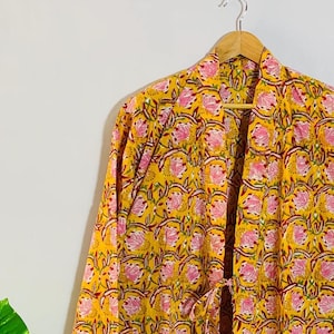 Kimono de algodón hecho a mano, bata floral, bata ligera, cómoda, transpirable y perfecta para regalar.
