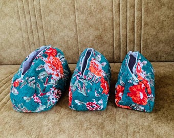 Handmade Quilted Makeup Bag Set, Eco-friendly Cotton Women Toiletry Bag Set For Gift, Block Printed Cosmetic Bag Set Of 3 Pieces, Wash Bag