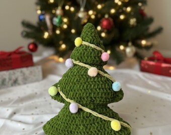 Handmade Crochet Christmas Tree Pillow: crochet plushie Holiday Decor and gift | secret santa