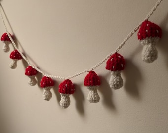 Hand-Crocheted Mushroom Garland: Woodland Cottagecore Wall Hanging, Boho Decor