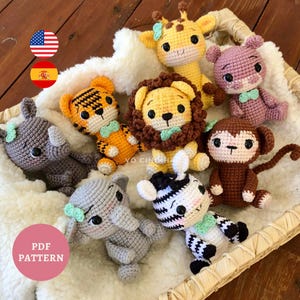 電子書籍 かぎ針編みパターン アミグルミ動物園サファリ動物パック: ライオン、キリン、シマウマ、ゾウ、サイ、サル、カバ、トラ (英語)