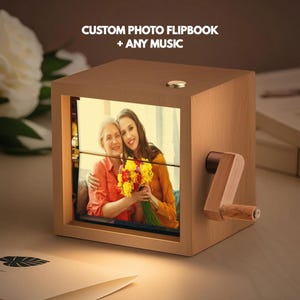 Scatola di animazione flipbook personalizzata con 8 foto - Album fotografico in legno fatto a mano con musica, regalo unico per anniversario, compleanno, matrimonio