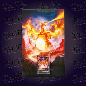 Charizard Vmax Promo - Quadro 40x25 cm Ceramica Italiana - Supporto per carte TCG Incluso - Supporto da muro incluso - Pokèmon