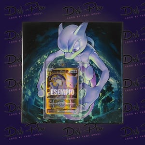 Mewtwo Prende la carta - Quadro 20x20 cm Ceramica Italiana - Decorazione muro - Design pareti - Supporto per carte TCG Incluso - Pokèmon