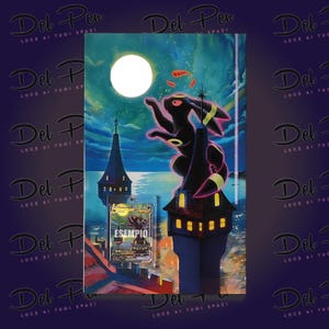 Umbreon Vmax di Evoluzioni Eteree - Quadro 40x25 cm Ceramica Italiana - Supporto per carte TCG Incluso - Supporto da muro incluso - Pokèmon