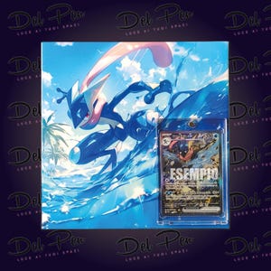 Greninja - Quadro 20x20 cm Ceramica Italiana - Decorazione muro - Design pareti - Supporto per carte TCG Incluso - Pokèmon