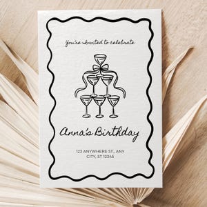 Whimsical 30th Birthday Invitation | Black & White Hand-Drawn Doodle Invite | Coquette Bow Design | Canva Template