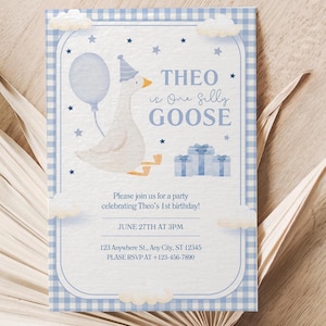 One Silly Goose Birthday Invitation Template | Editable Boy 1st Birthday Green Printable Invite | Goose First Birthday