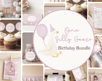 One Silly Goose 1st Birthday Party Bundle: Canva Templates (Digital Download)