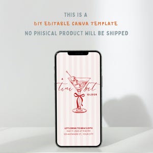 Cocktail-themed digital invitation perfect for milestone birthdays with custom text options.