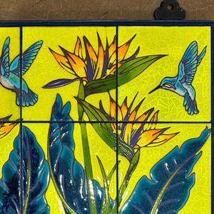Birds of Paradise & Hummingbirds Hand Glazed Tile Mural | Framed or Loose Tiles | colorful tropical wall art | Ceramic tile backsplash