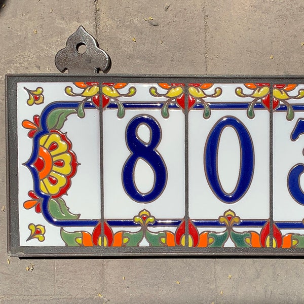 Custom Hand Glazed Royal Blue on White Talavera Ceramic Tile House Numbers