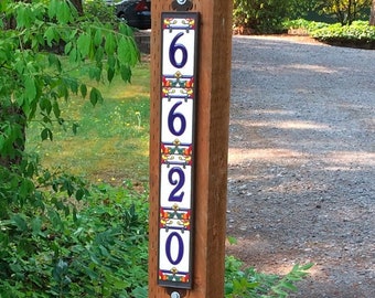 Vertical Tile House Numbers Address Set- Framed & Ready to Hang