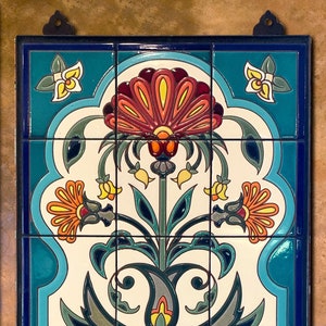 LOOSE fOR INSTALLATION- Arabesque Indian Flowers Hand Glazed Tile Mural