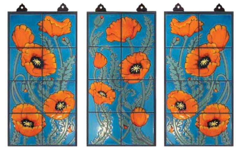 Poppy Glass Tile Hand Glazed Tile Poppies Mural 12