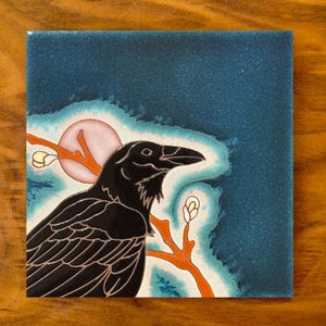 6x6 Raven Hand glazed Ceramic Tile