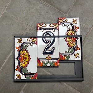 Custom Hand Glazed Blue on White Talavera | Talavera End Caps | Ceramic Tile House Numbers | Colorful Address Sign | Made in Arizona Bild 6