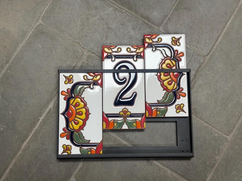 Custom Hand Glazed Blue on White Talavera | Talavera End Caps | Ceramic Tile House Numbers | Colorful Address Sign | Made in Arizona Bild 6